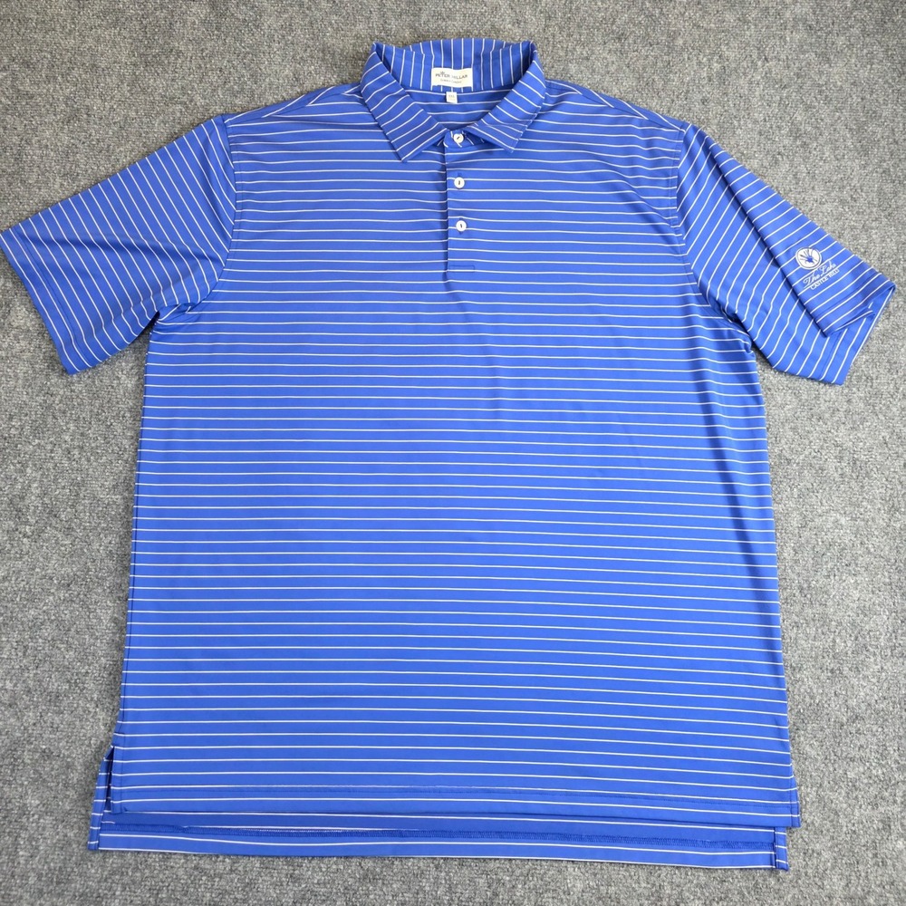 Peter Millar Polo Shirt Mens XXL Blue Striped Summer Comfort Short Sleeve Logo
